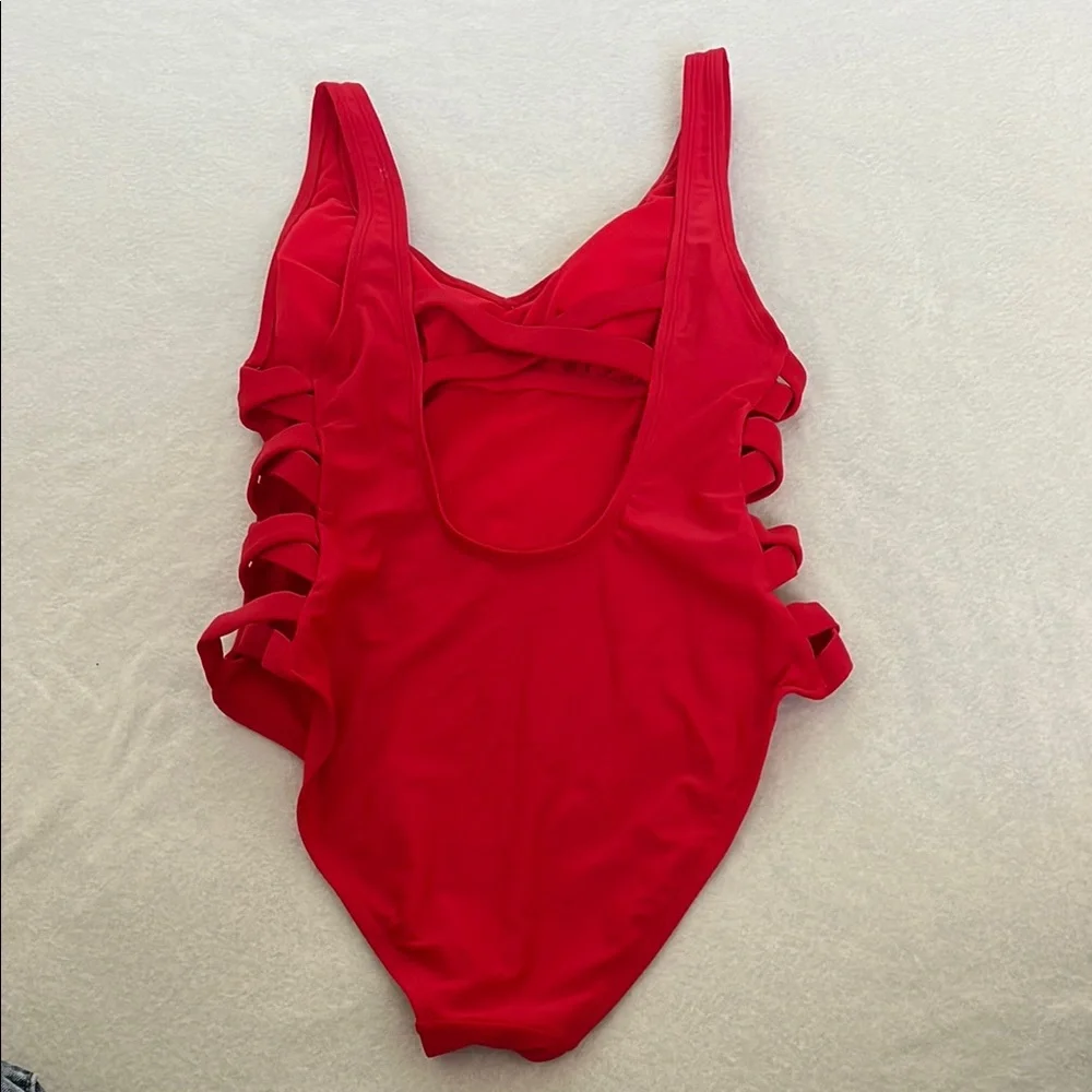 Classic Red One-Piece Swimsuit with Side Strap Detail